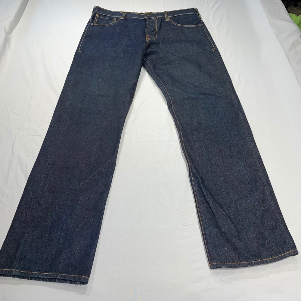 Evisu Indigo Genes Mens Raw Denim Jeans Size 38 Dark Wash‎ Straight Leg